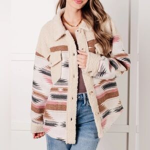 Vestique Cream and Brown Southwestern Fleece Jacket